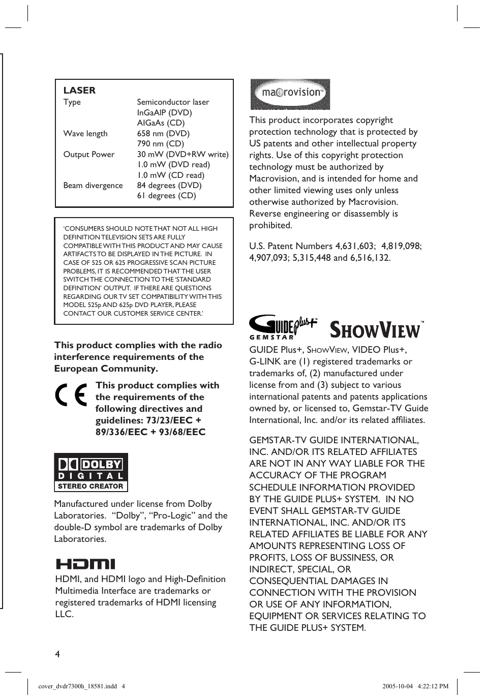 Philips DVDR7300H User Manual | Page 4 / 95