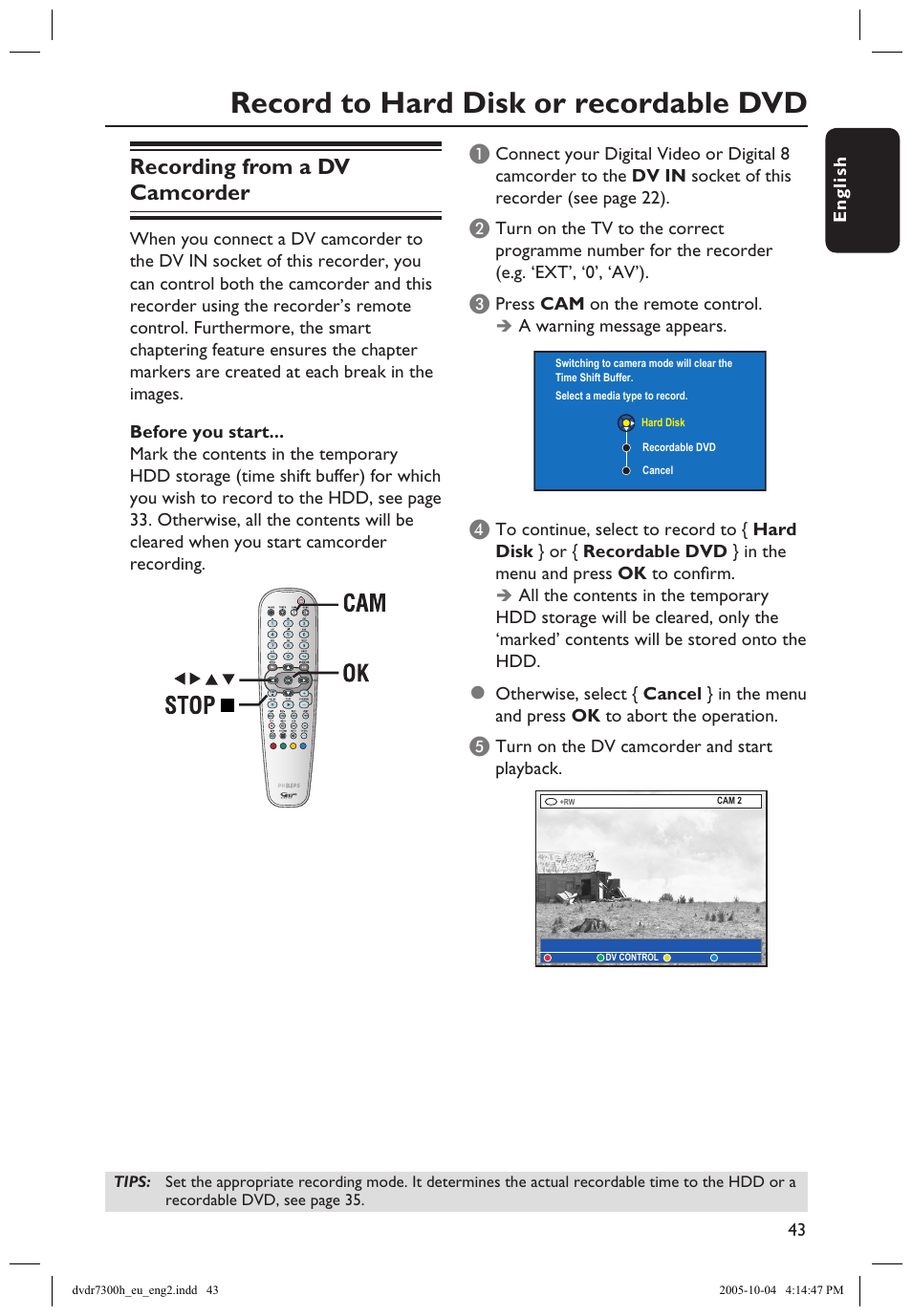 About timer recording, Timer recording (guide plus+ system), Record to hard disk or recordable dvd | Recording from a dv camcorder | Philips DVDR7300H User Manual | Page 43 / 95