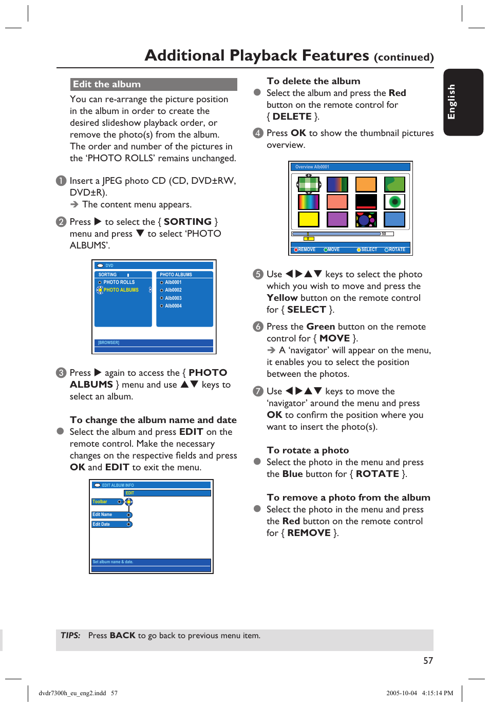 Additional playback features, Continued) | Philips DVDR7300H User Manual | Page 57 / 95