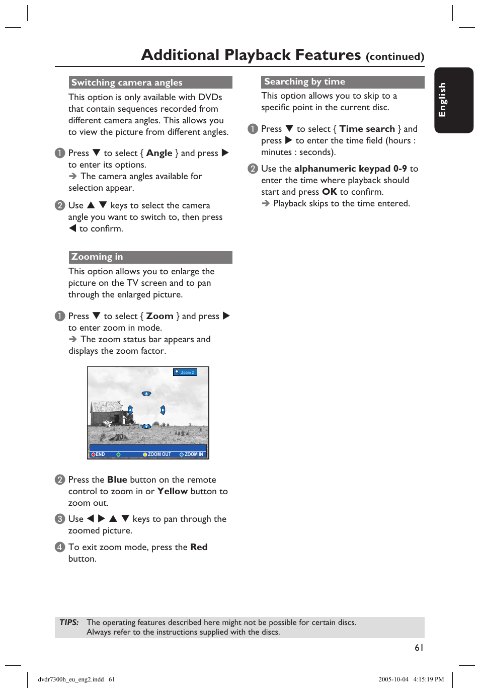 Additional playback features | Philips DVDR7300H User Manual | Page 61 / 95