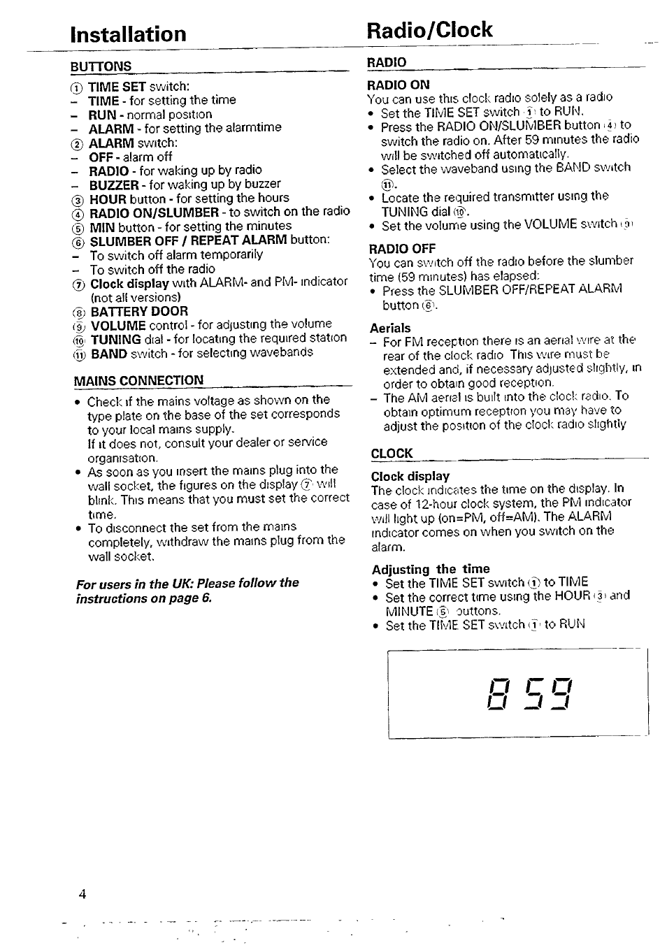 Installation radio/clock | Philips AJ 3040/00P User Manual | Page 4 / 11