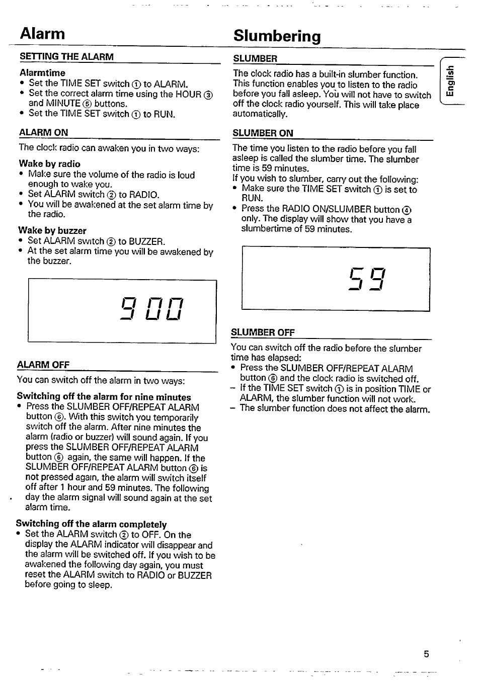 Alarm slumbering | Philips AJ 3040/00P User Manual | Page 5 / 11