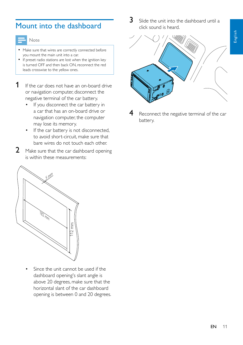 Mount into the dashboard | Philips CED1900BT User Manual | Page 13 / 47