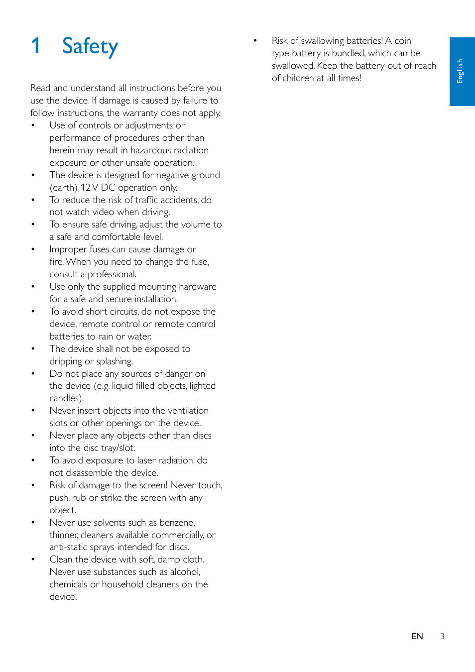1 safety | Philips CED1900BT User Manual | Page 5 / 47