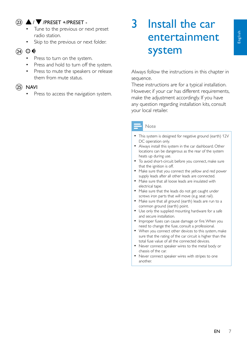 3 install the car entertainment system | Philips CED1900BT User Manual | Page 9 / 47