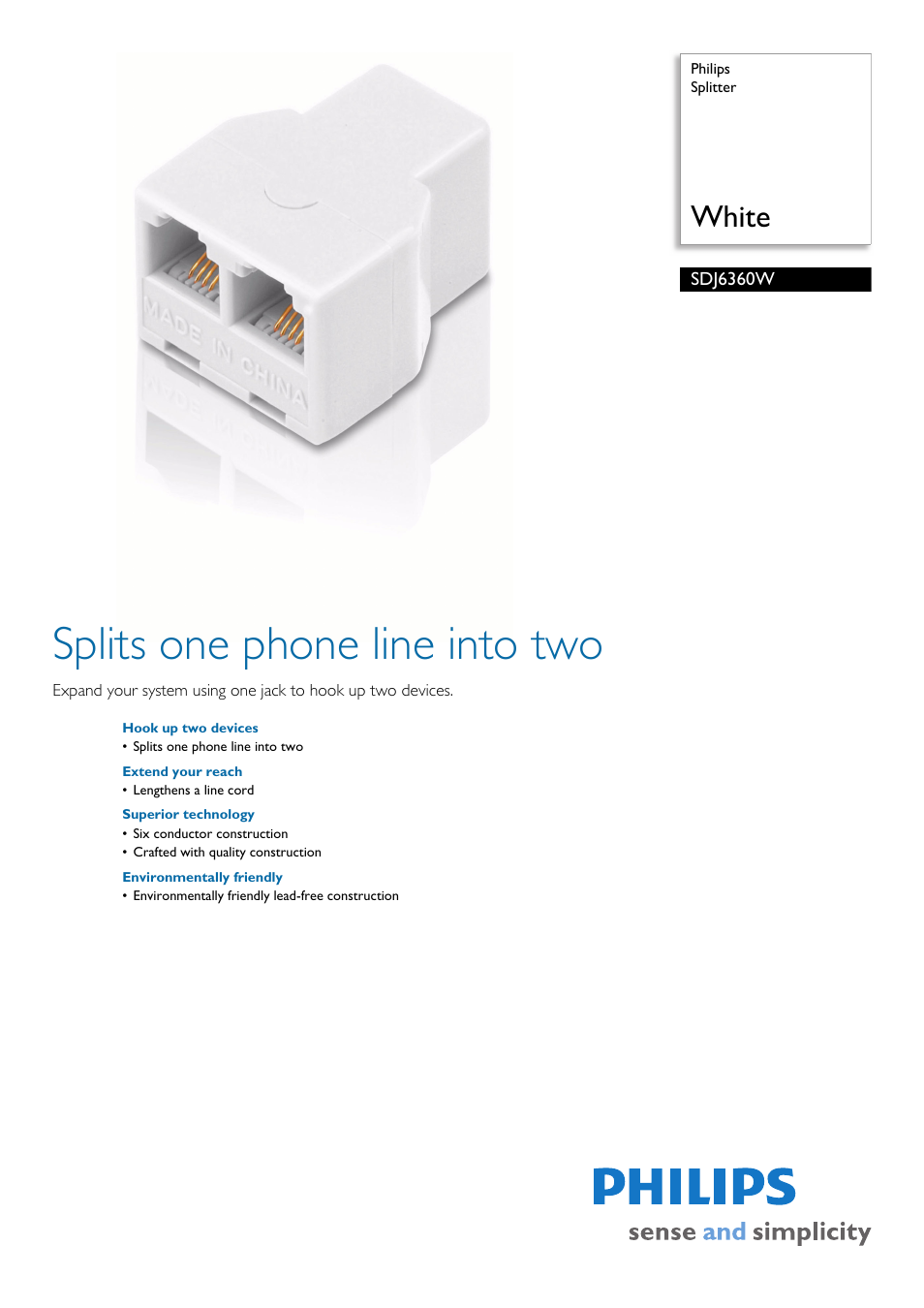 Philips SPLITER SDJ6360W User Manual | 2 pages