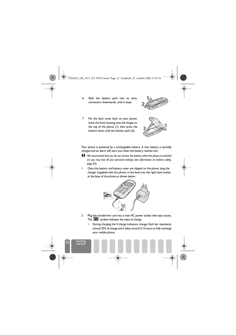 Charge the battery | Philips Fisio 625 User Manual | Page 14 / 92
