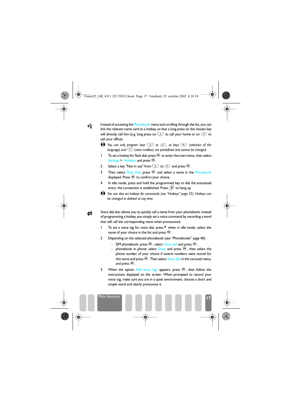 Flash dial, Voice dial | Philips Fisio 625 User Manual | Page 19 / 92