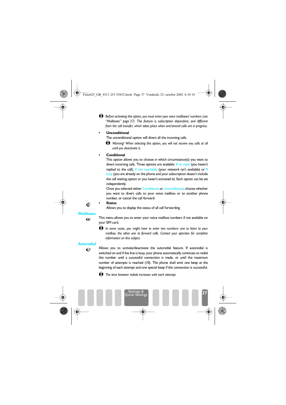 Autoredial, Mailboxes | Philips Fisio 625 User Manual | Page 39 / 92