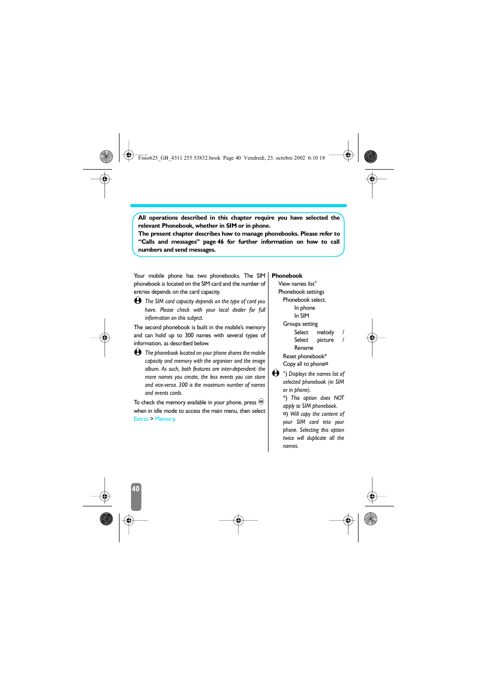 6 • phonebooks, Introduction, Phonebooks | Philips Fisio 625 User Manual | Page 42 / 92