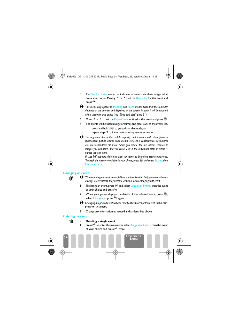 Modifying an event | Philips Fisio 625 User Manual | Page 56 / 92