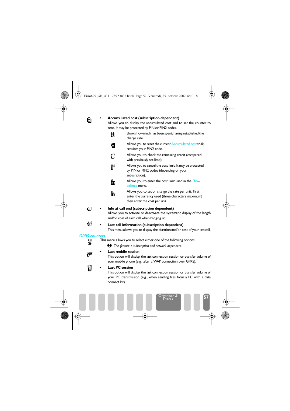 Gprs counters | Philips Fisio 625 User Manual | Page 59 / 92