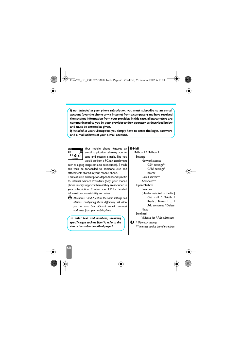 9 • e�mail, Introduction, E-mail | E-mail p60, 9 • e-mail | Philips Fisio 625 User Manual | Page 62 / 92
