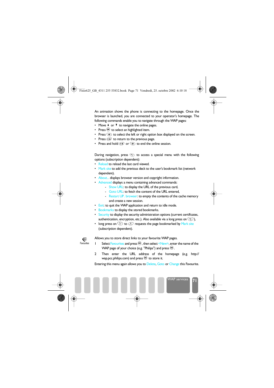 Browse, Favourites, Browse favourites | Philips Fisio 625 User Manual | Page 73 / 92