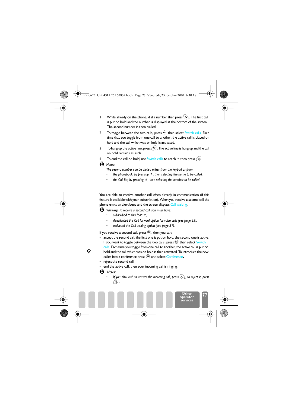Answer a second call | Philips Fisio 625 User Manual | Page 79 / 92