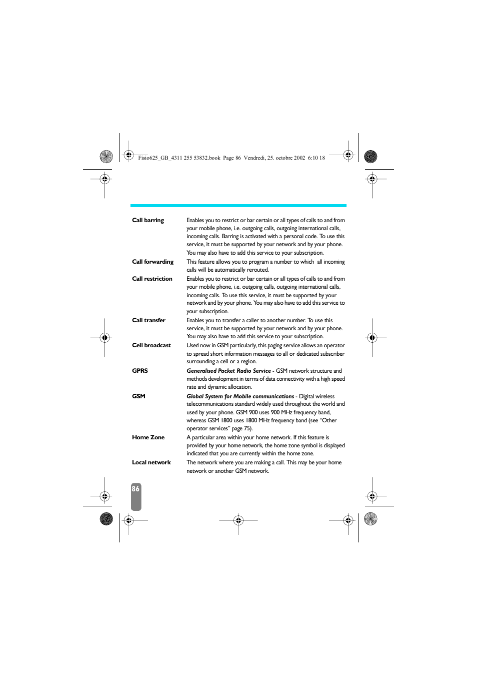 Glossary | Philips Fisio 625 User Manual | Page 88 / 92