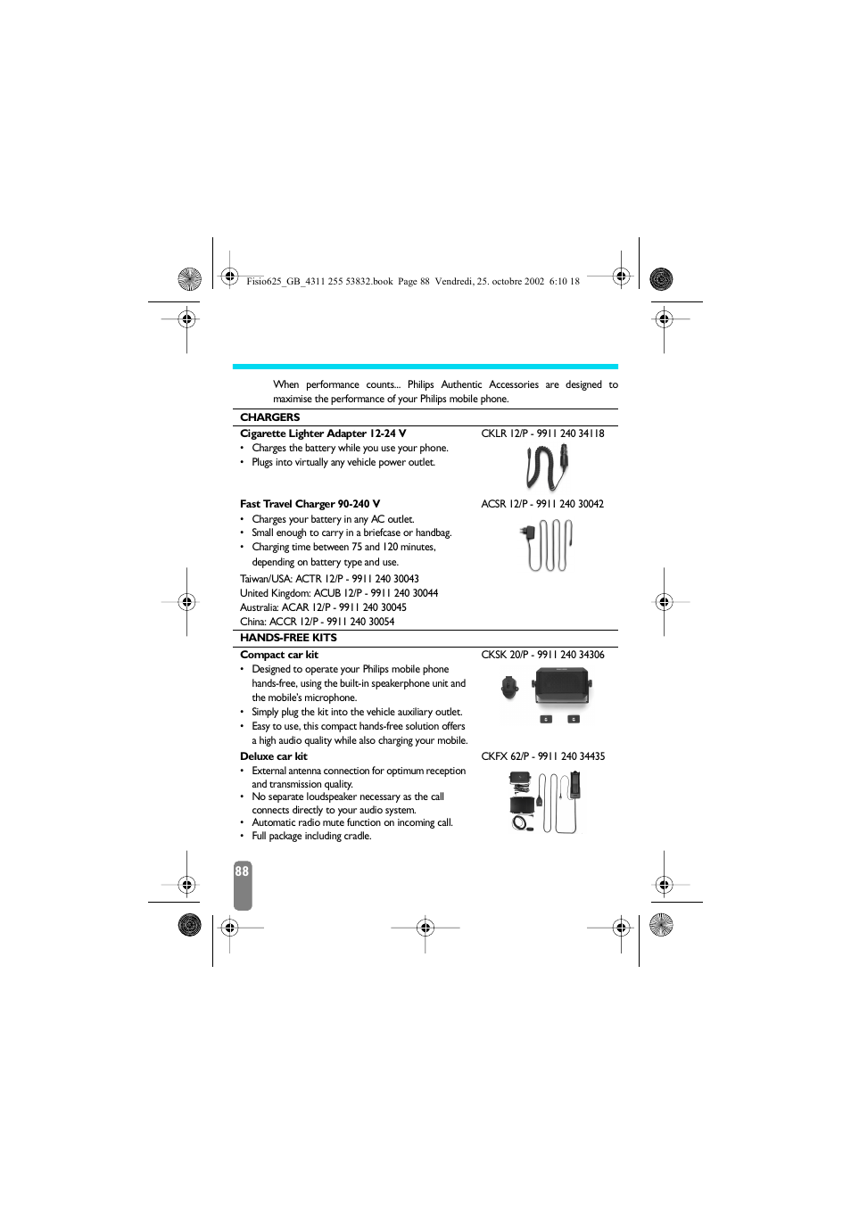 Philips authentic accessories | Philips Fisio 625 User Manual | Page 90 / 92