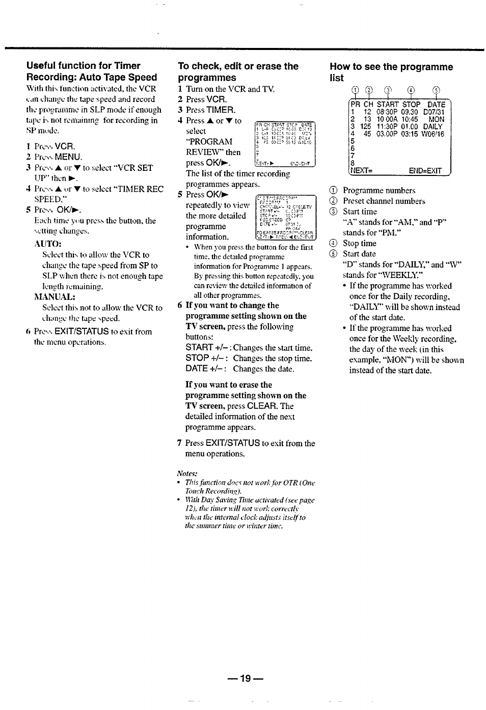 To check, edit or erase the programmes, How to see the programme list, 9 cp (7) | Philips turbo drive VR550 User Manual | Page 19 / 28