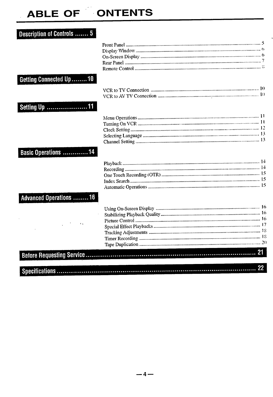 Able of ontents, Before requesting service specifications | Philips turbo drive VR550 User Manual | Page 4 / 28