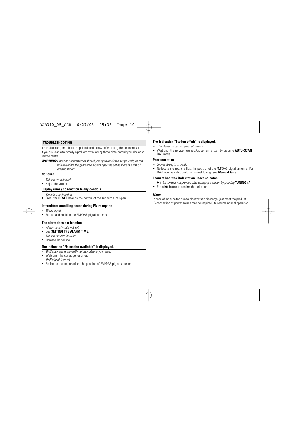Philips dcb310 User Manual | Page 10 / 11