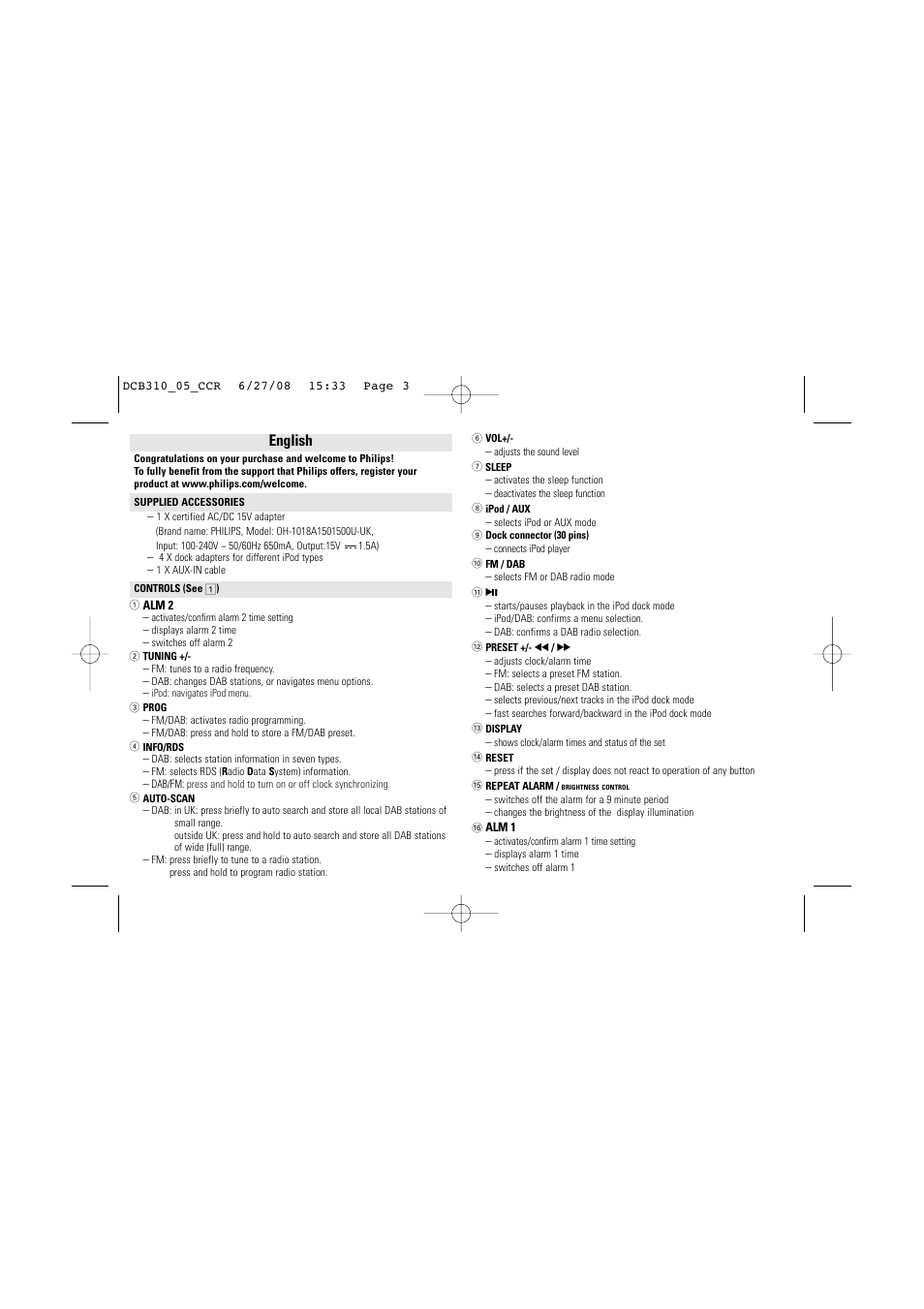 English | Philips dcb310 User Manual | Page 3 / 11