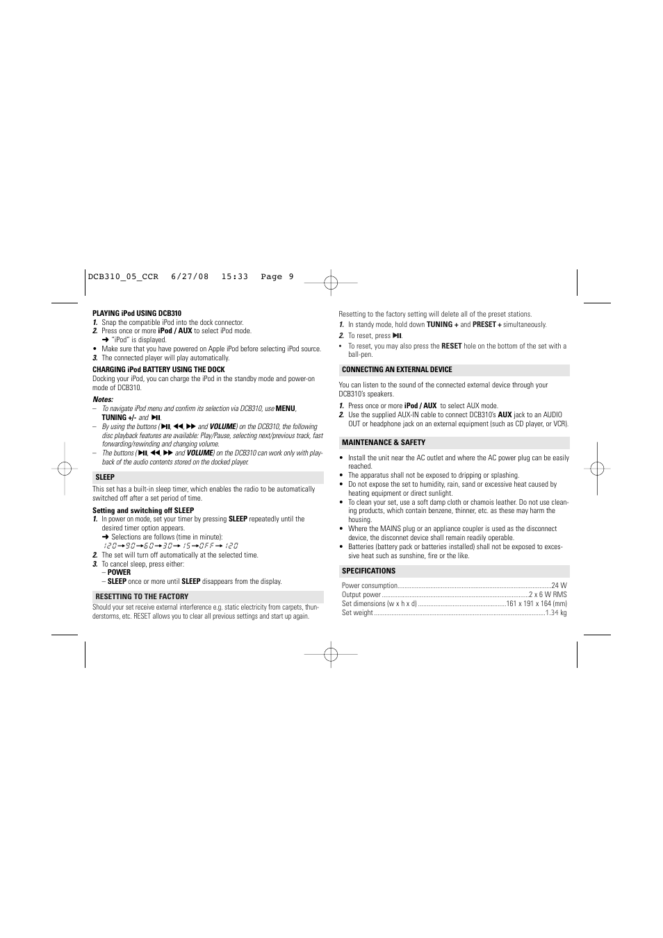 Philips dcb310 User Manual | Page 9 / 11