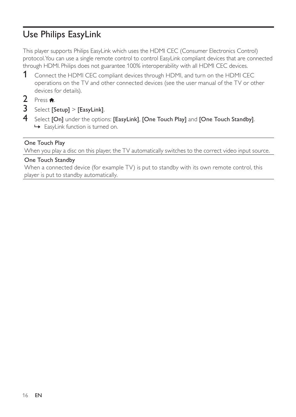 Use philips easylink | Philips EN BDP3200 User Manual | Page 16 / 55