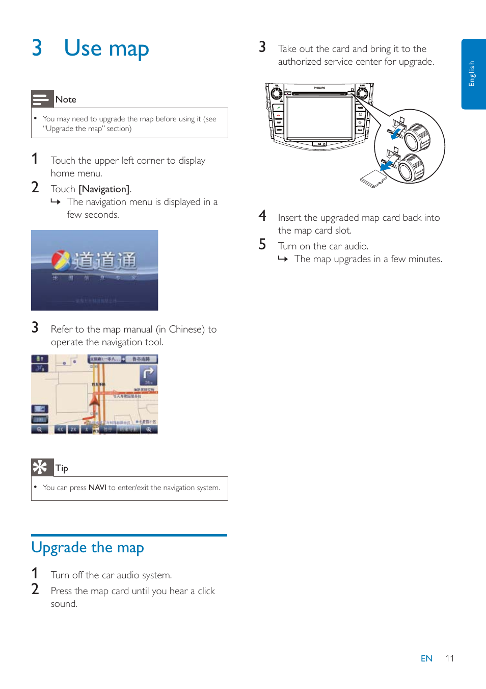 3 use map, Upgrade the map 1 | Philips CID3685 User Manual | Page 12 / 36