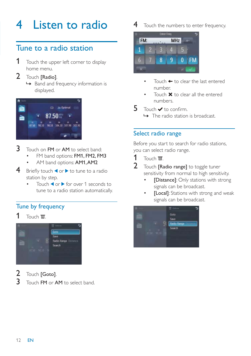 4 listen to radio, Tune to a radio station 1 | Philips CID3685 User Manual | Page 13 / 36