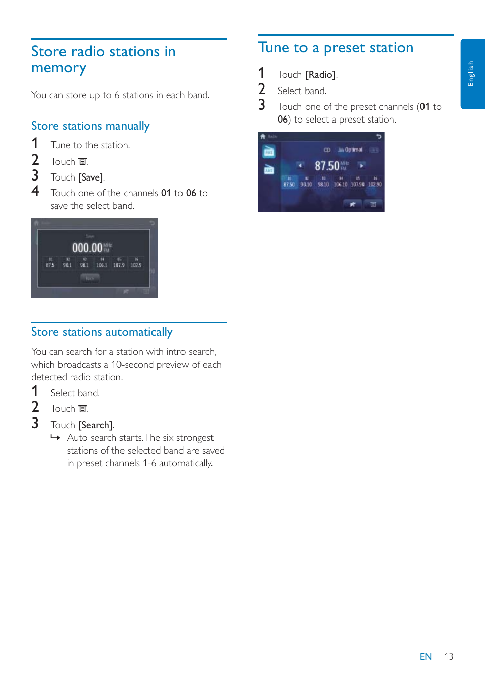 Tune to a preset station 1 | Philips CID3685 User Manual | Page 14 / 36