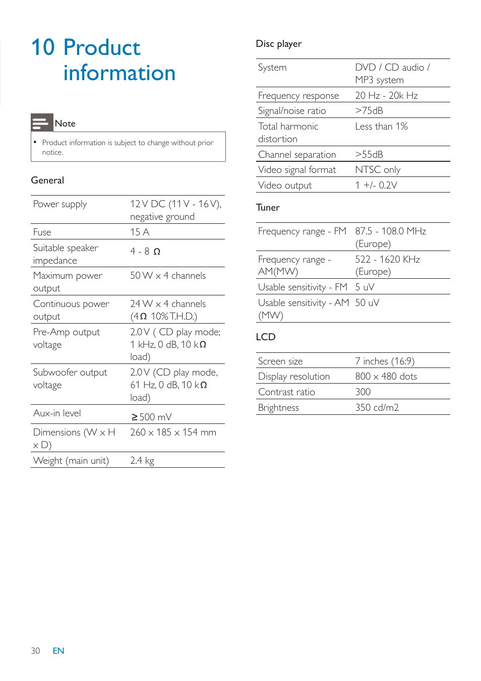 10 product information | Philips CID3685 User Manual | Page 31 / 36