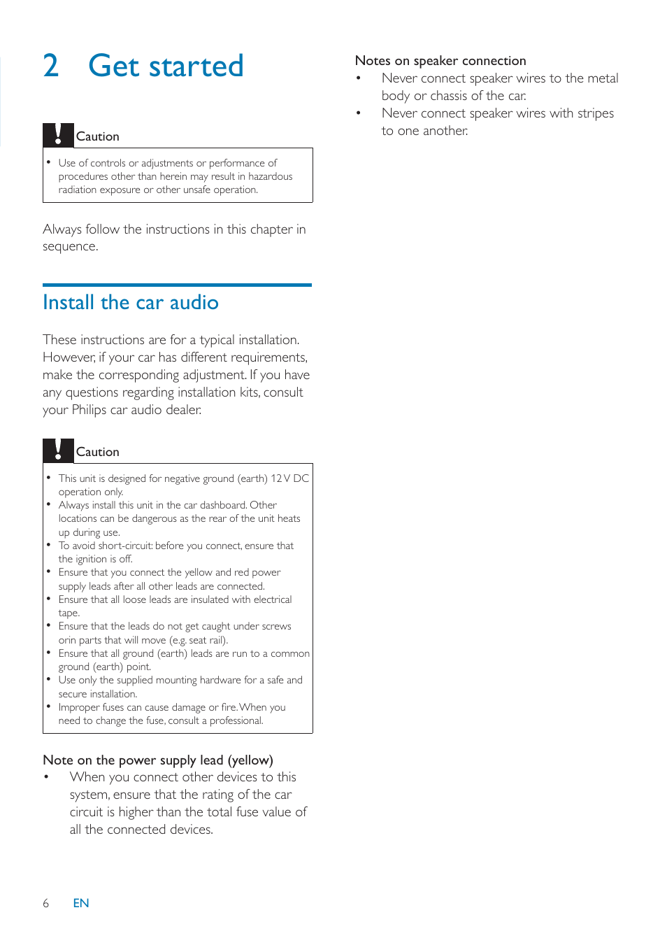 2 get started, Install the car audio | Philips CID3685 User Manual | Page 7 / 36