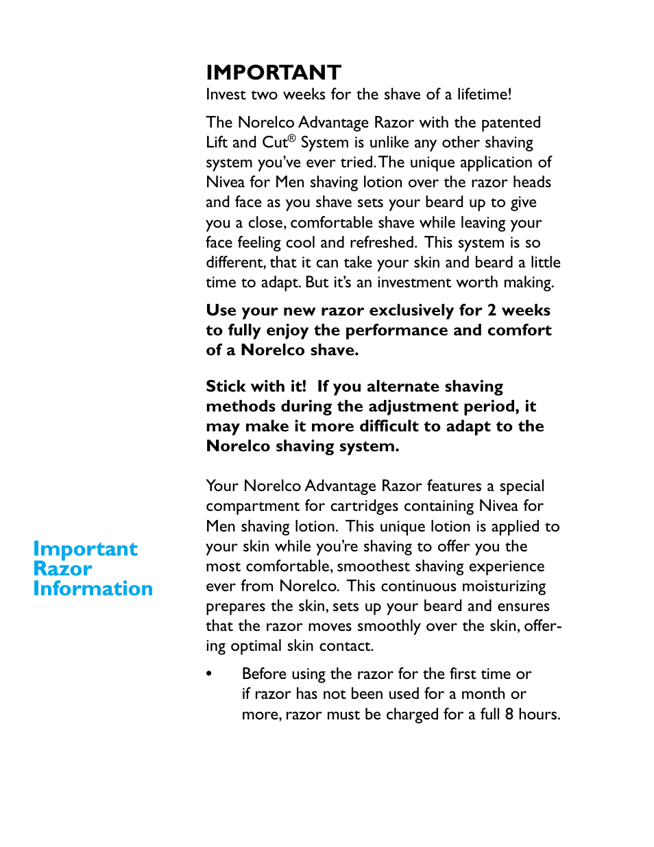 Important, Important razor information | Philips 5616X User Manual | Page 4 / 17