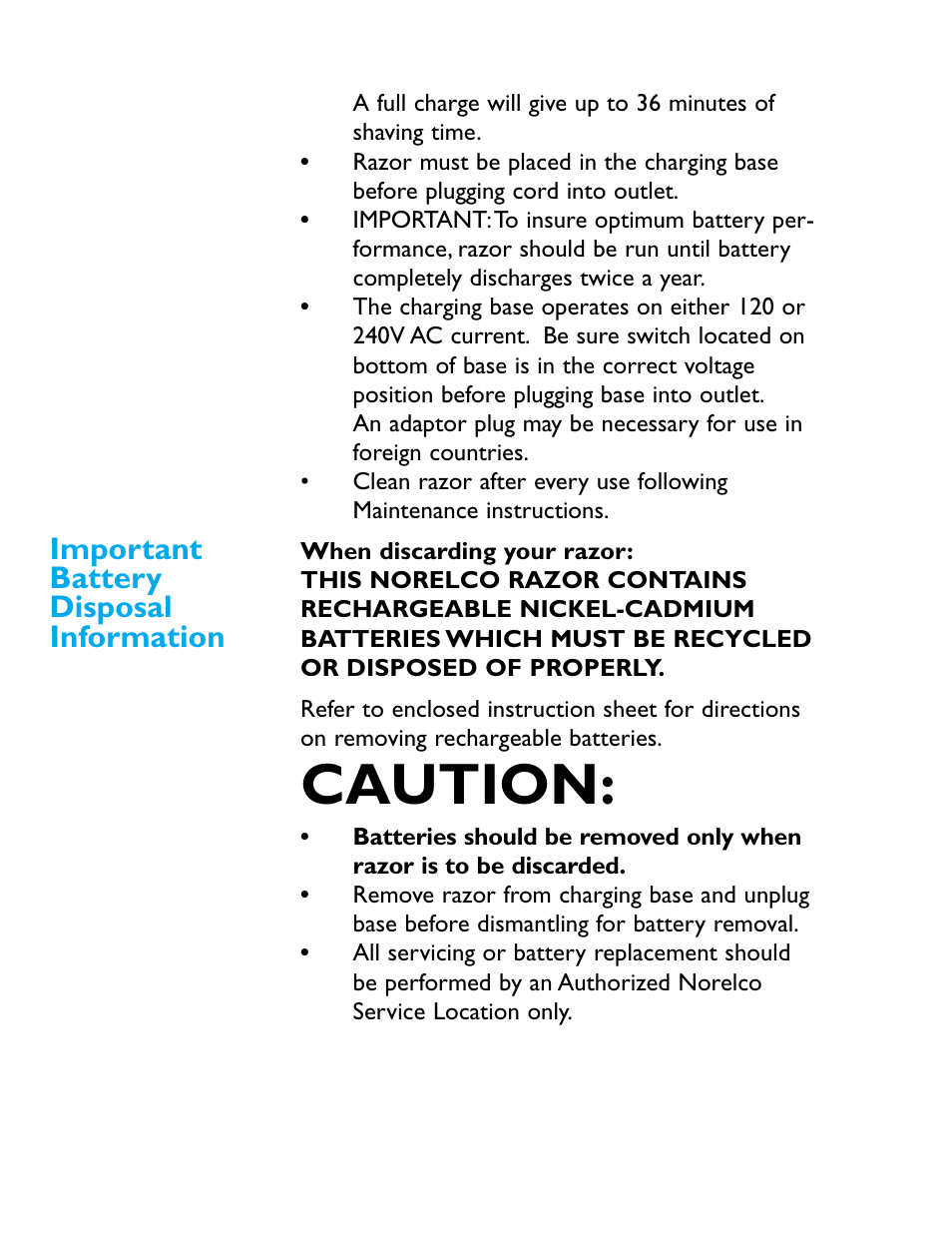 Caution, Important battery disposal information | Philips 5616X User Manual | Page 5 / 17