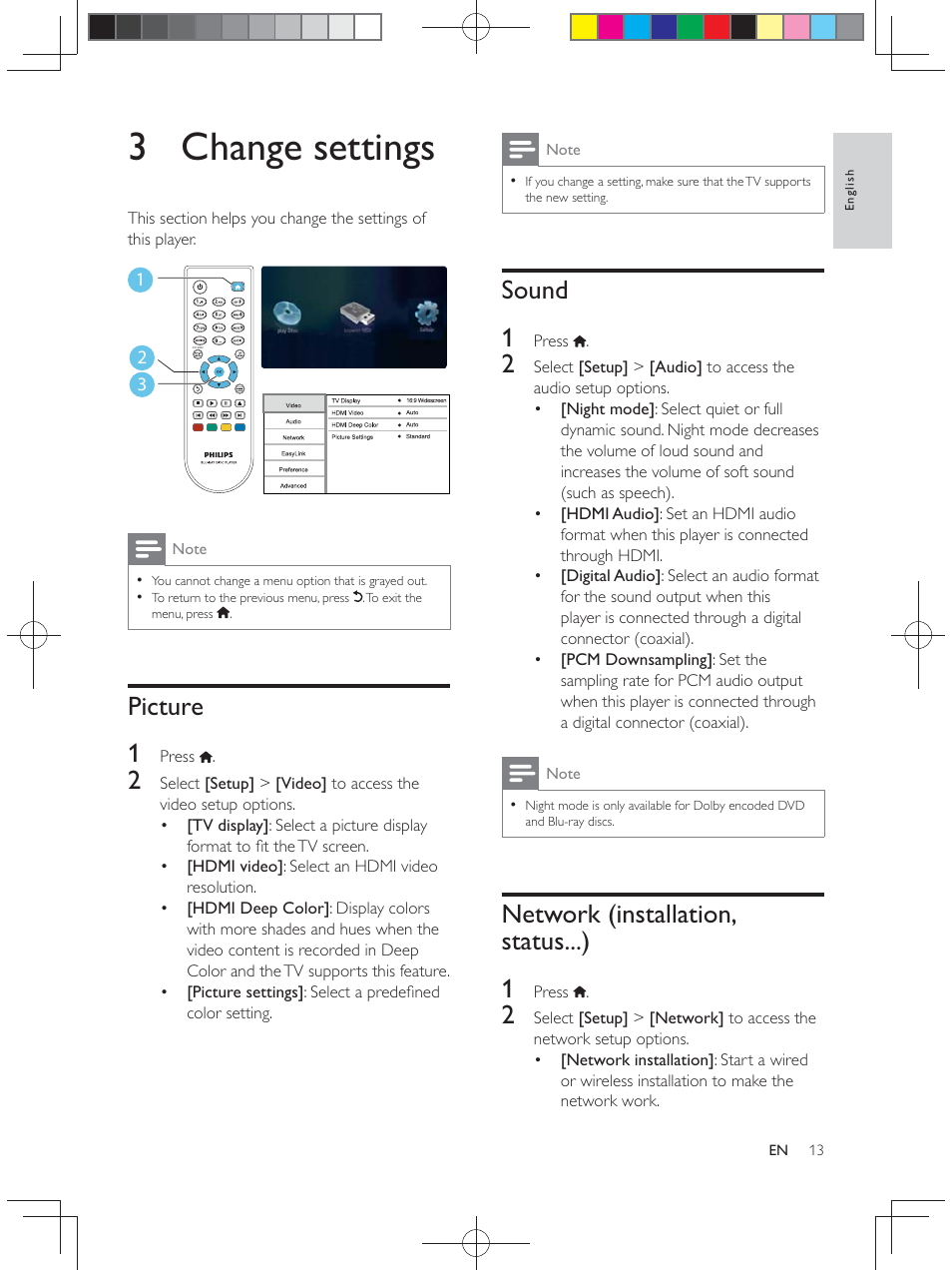 3 change settings | Philips BDP2900 User Manual | Page 13 / 25