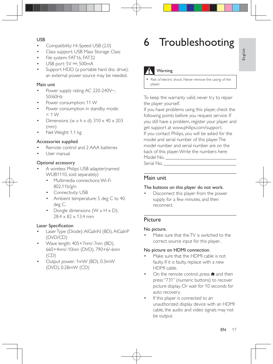 6 troubleshooting | Philips BDP2900 User Manual | Page 17 / 25