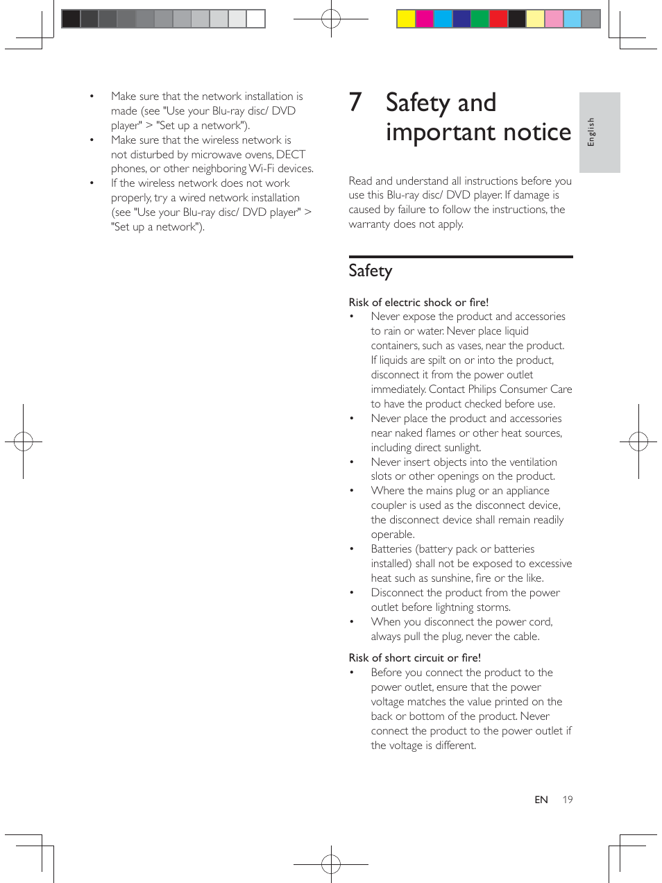 7 safety and important notice, Safety | Philips BDP2900 User Manual | Page 19 / 25