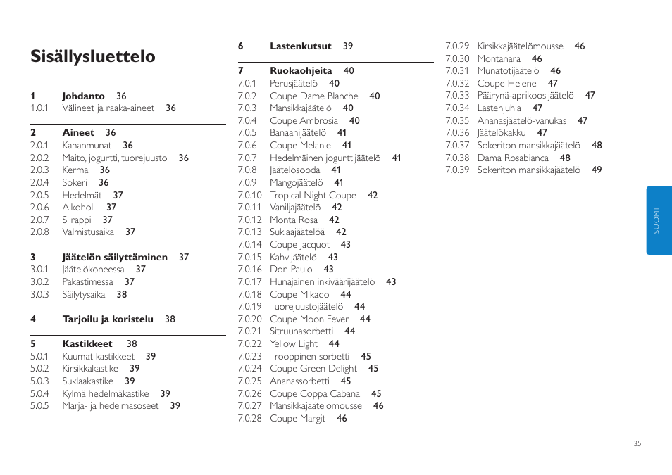 Sisällysluettelo | Philips HR2305 User Manual | Page 35 / 84