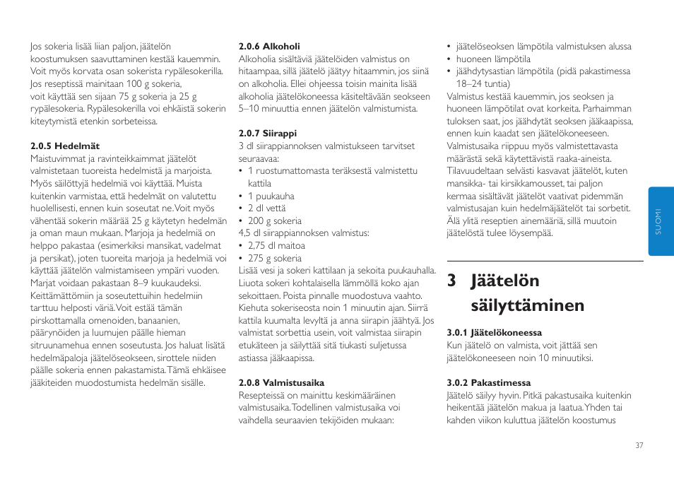 3 jäätelön säilyttäminen | Philips HR2305 User Manual | Page 37 / 84