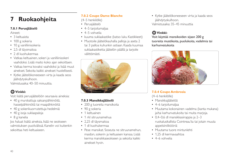 7 ruokaohjeita | Philips HR2305 User Manual | Page 40 / 84