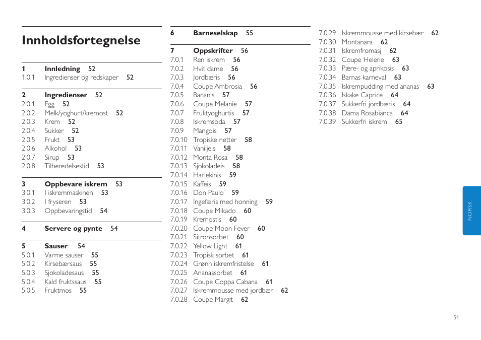 Innholdsfortegnelse | Philips HR2305 User Manual | Page 51 / 84