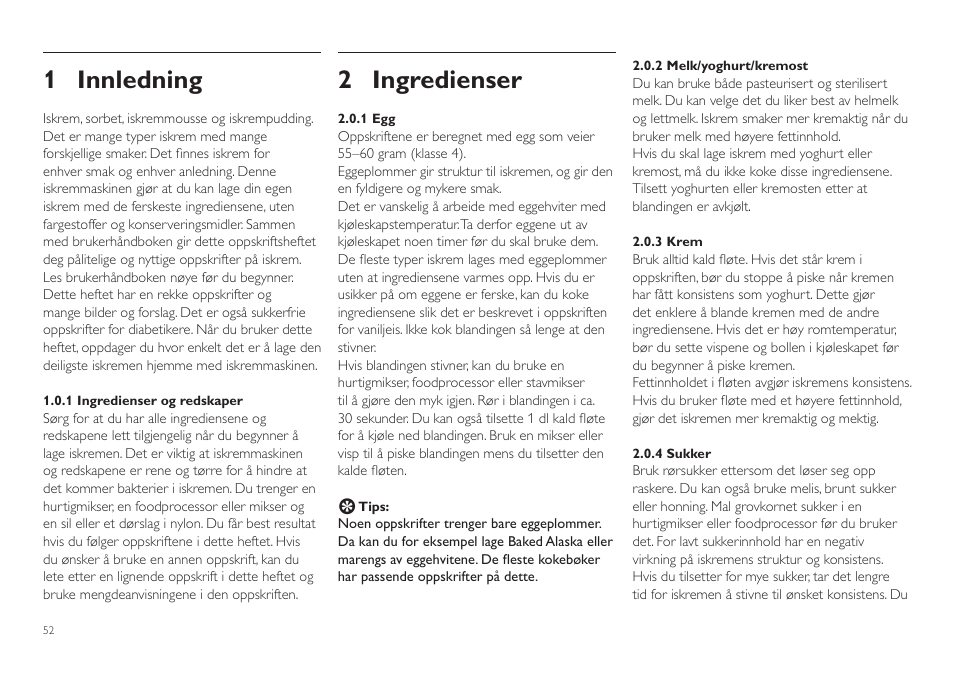 1 innledning, 2 ingredienser | Philips HR2305 User Manual | Page 52 / 84