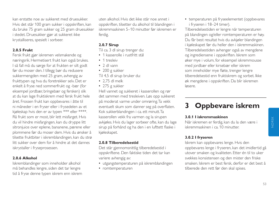 3 oppbevare iskrem | Philips HR2305 User Manual | Page 53 / 84