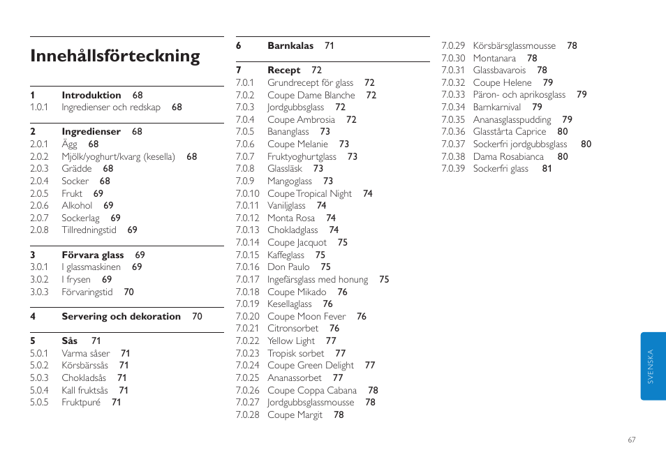 Innehållsförteckning | Philips HR2305 User Manual | Page 67 / 84