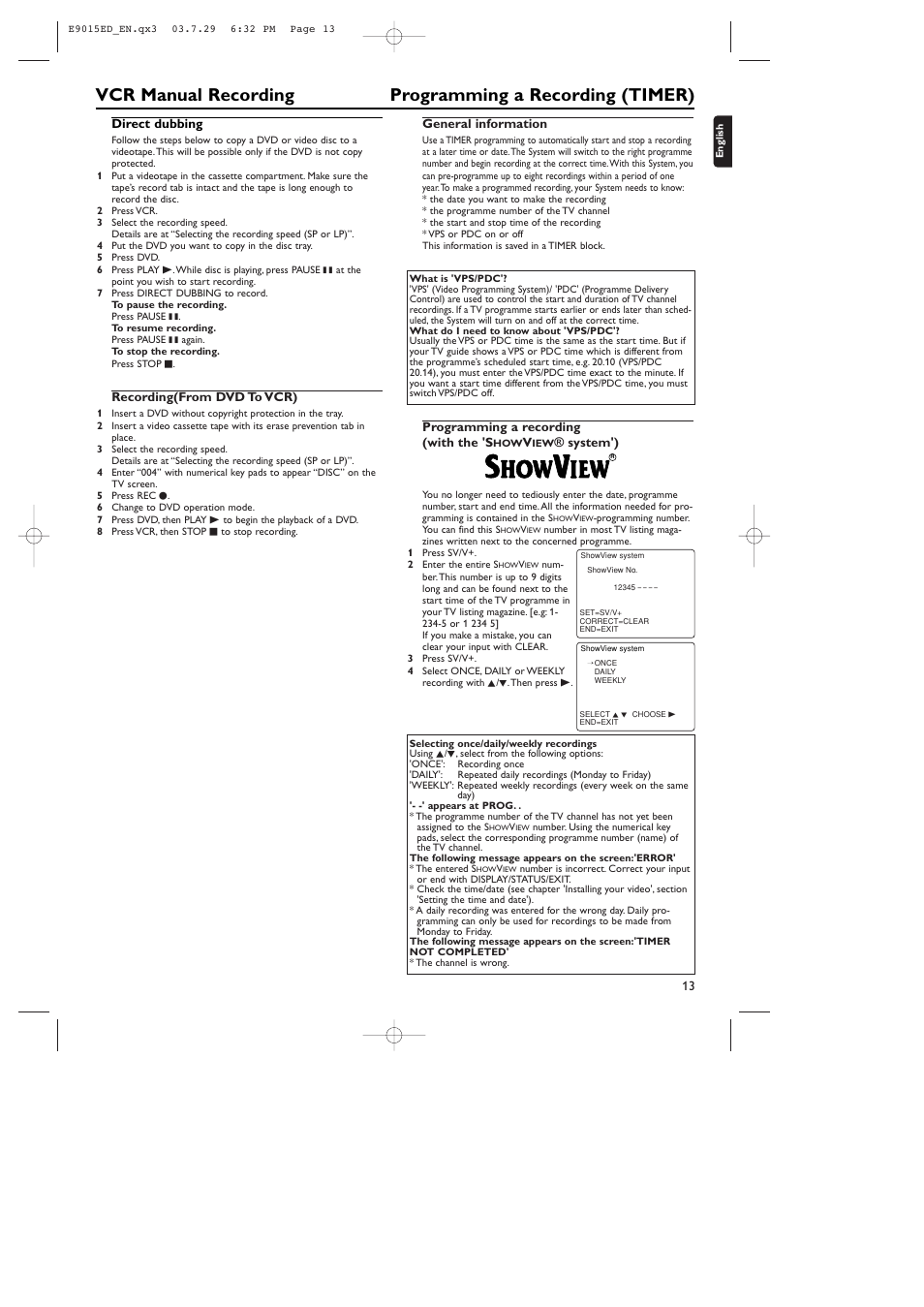 Philips ShowView E9015ED User Manual | Page 13 / 24