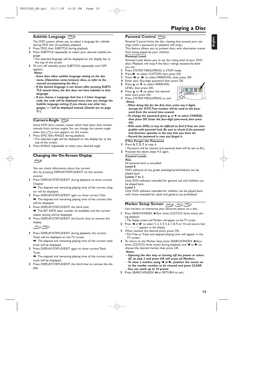 Playing a disc | Philips ShowView E9015ED User Manual | Page 19 / 24