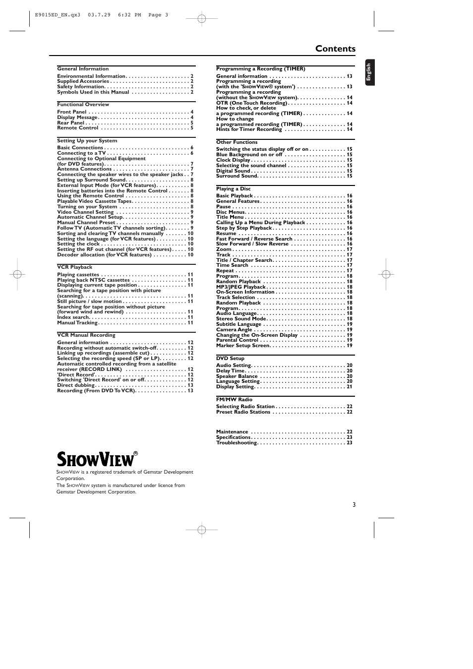 Philips ShowView E9015ED User Manual | Page 3 / 24