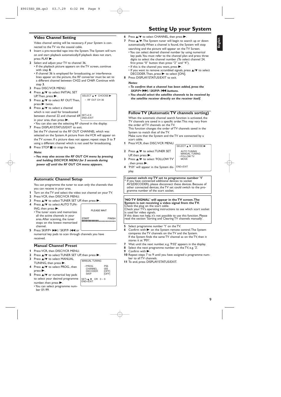 Setting up your system | Philips ShowView E9015ED User Manual | Page 9 / 24