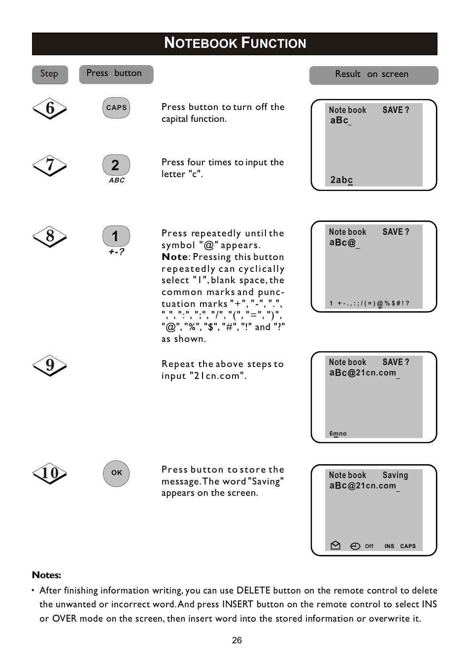 Otebook, Unction | Philips 14PT2110 User Manual | Page 26 / 28