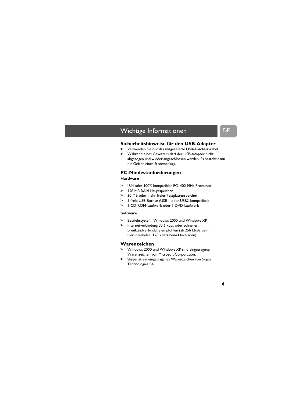 Wichtige informationen | Philips VOIP021 User Manual | Page 17 / 72